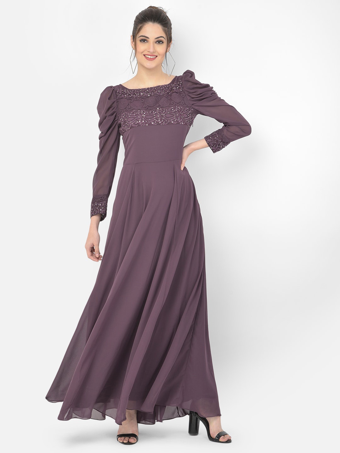 

Eavan Purple Embellished Georgette Maxi Dress