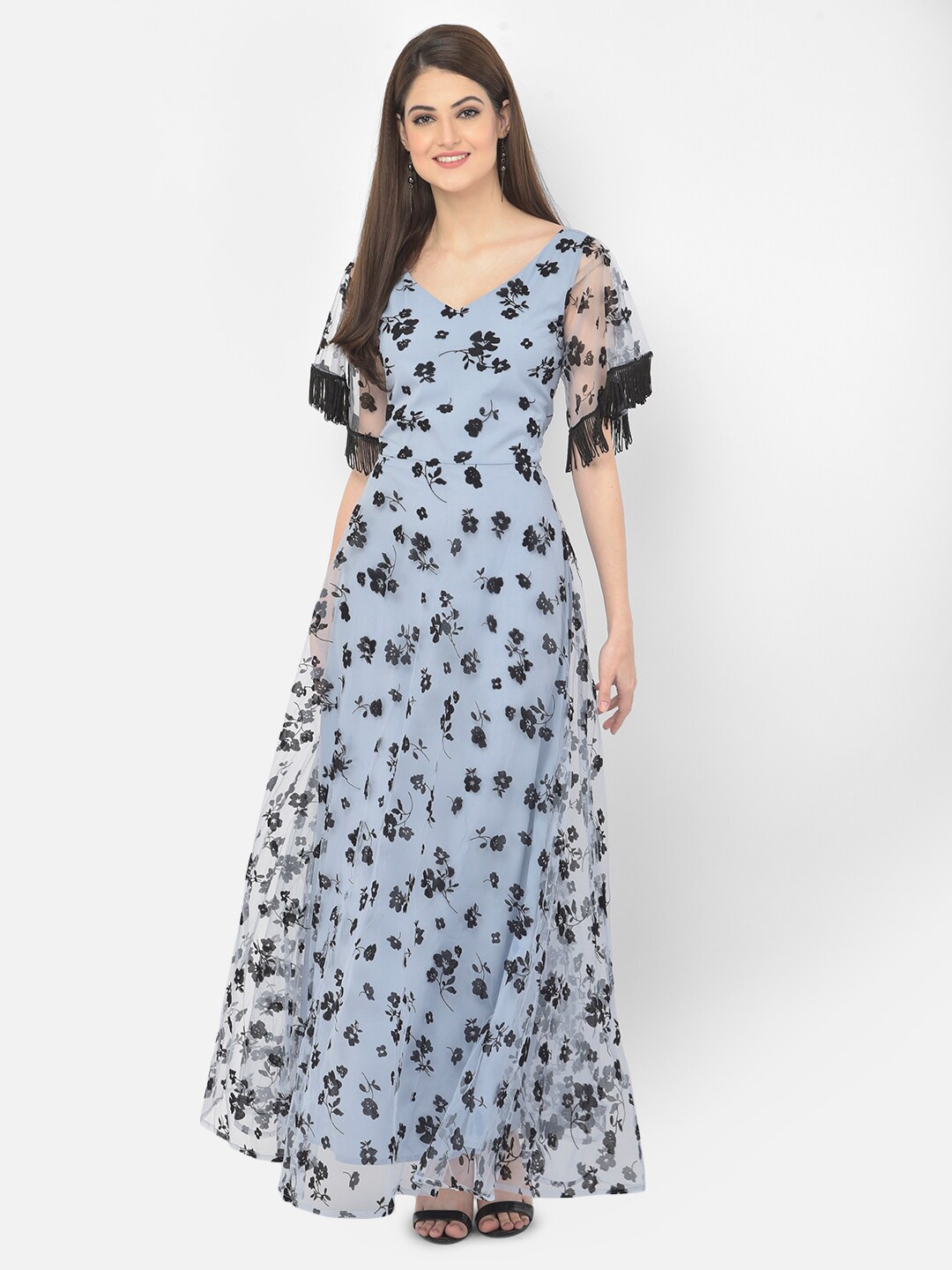 

Eavan Blue Floral Net Maxi Dress