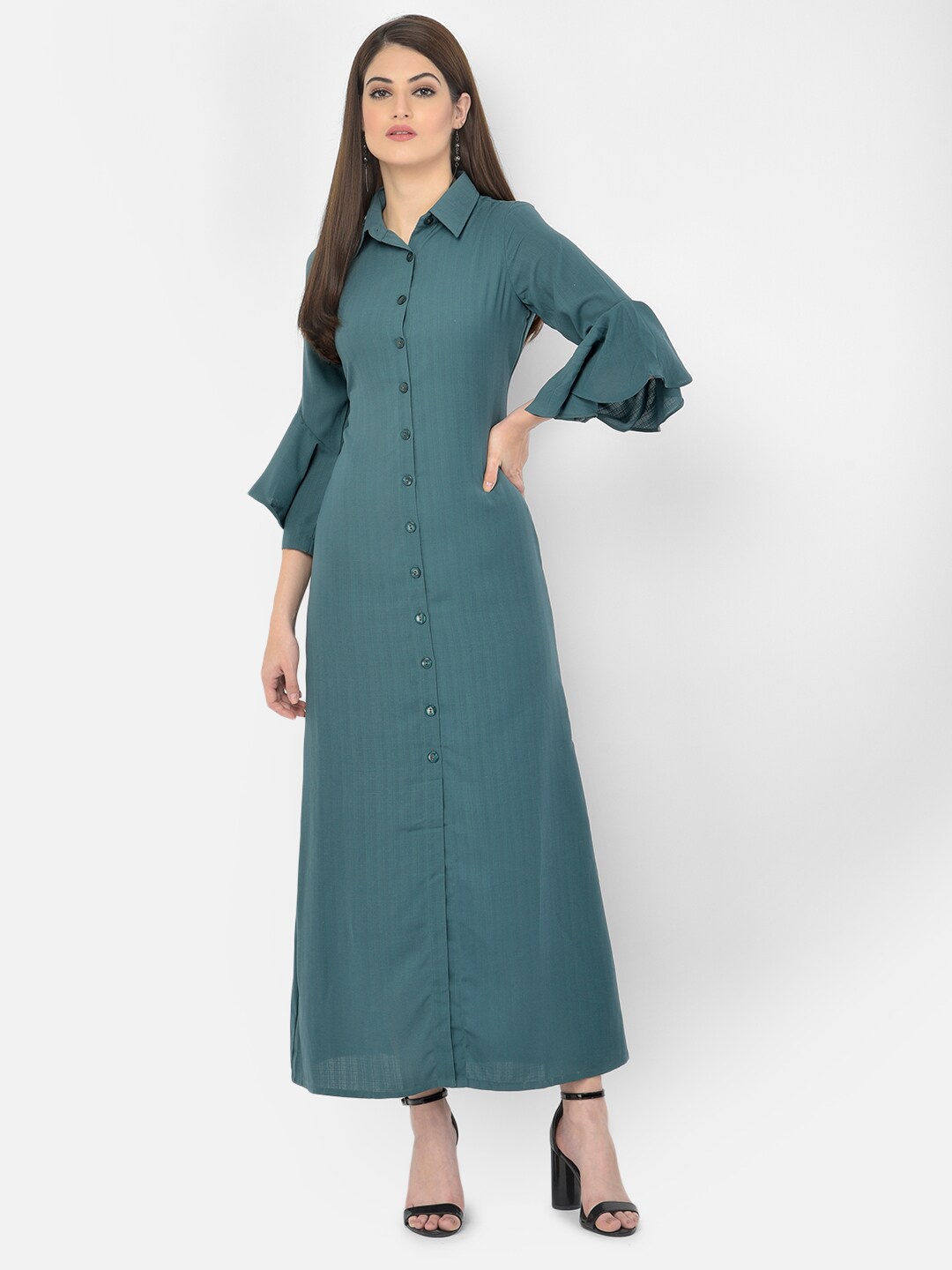 

Eavan Green Crepe Shirt Maxi Dress