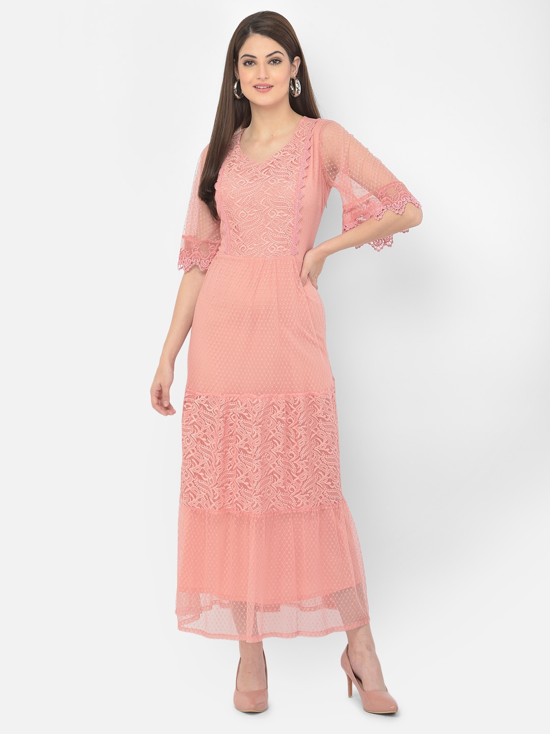 

Eavan Peach-Coloured Lace Maxi Dress