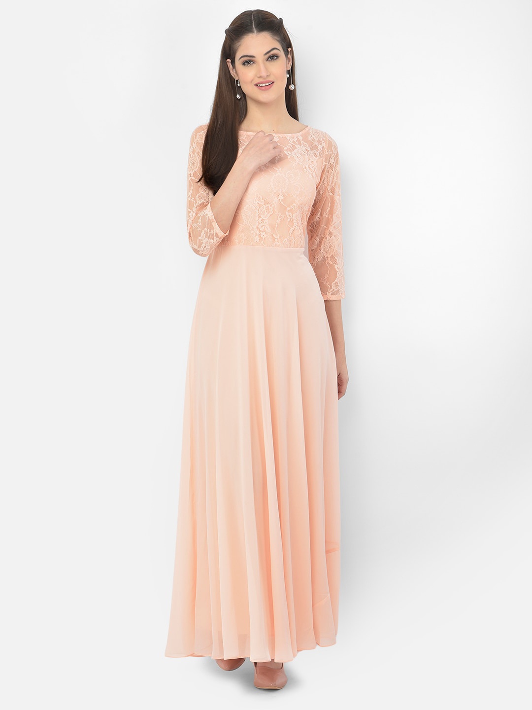 

Eavan Peach-Coloured Georgette Maxi Dress