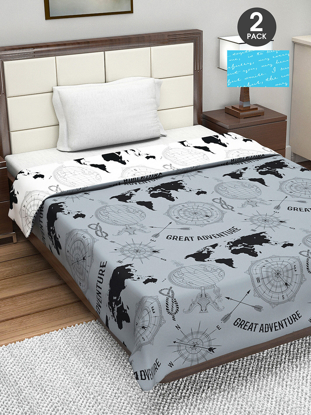 

Divine Casa Blue & Grey AC Room 110 GSM Single Bed Dohar