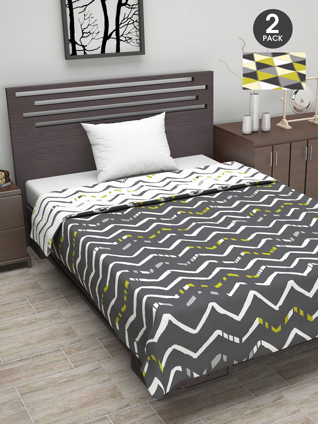 

Divine Casa Yellow & Grey Set of 2 Geometric AC Room 110 GSM Single Bed Dohar