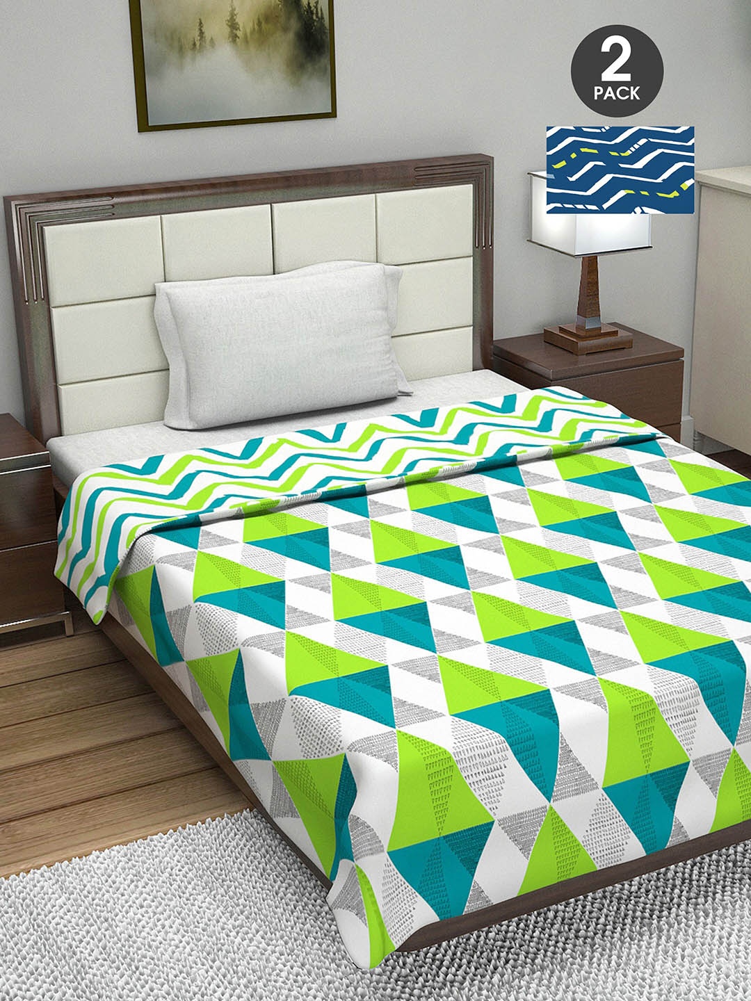 

Divine Casa Navy Blue & White Set of 2 AC Room 110 GSM Single Bed Dohar