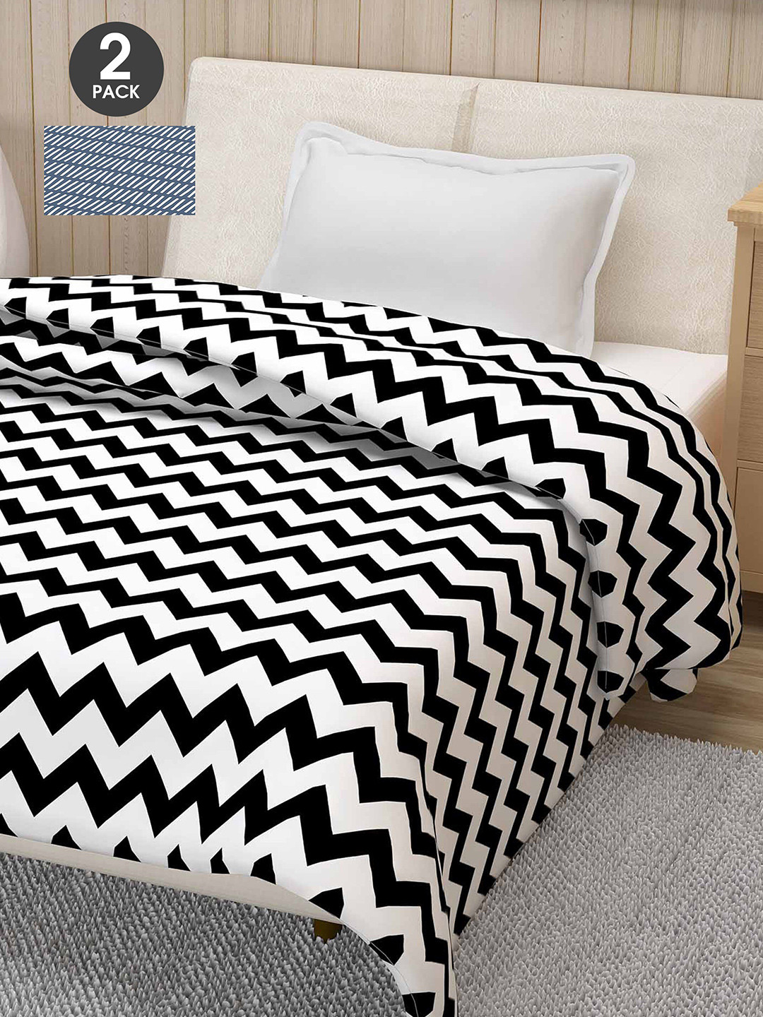 

Divine Casa Set Of 2 White & Grey Geometric 110 GSM Single Bed AC Room Dohars