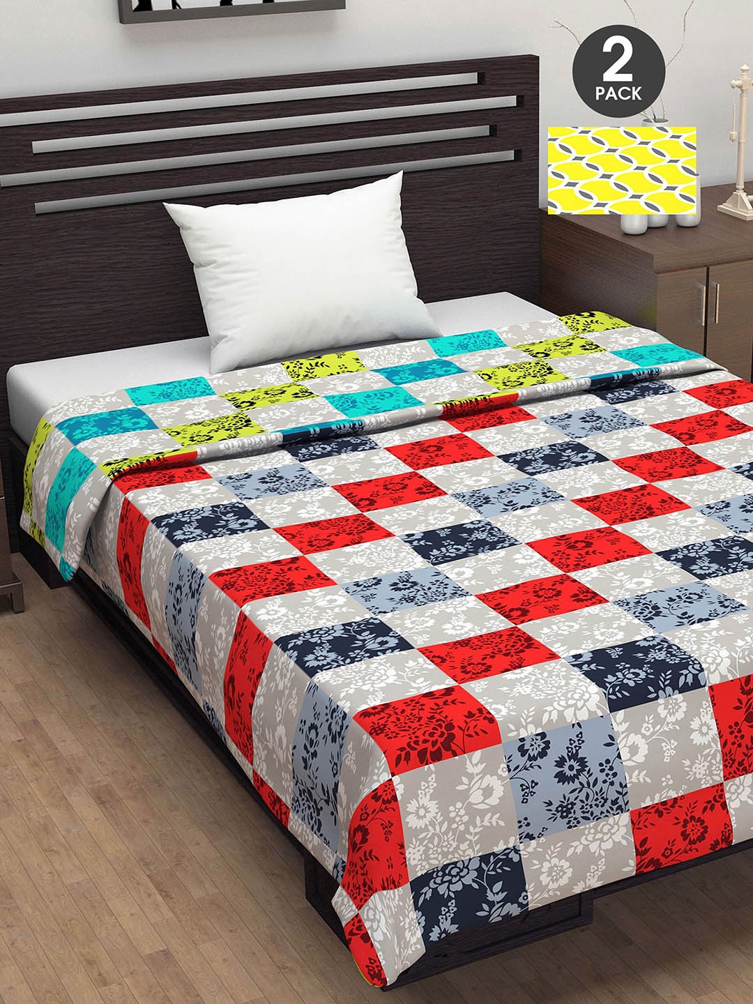 

Divine Casa Red & Yellow Set of 2 Geometric AC Room 110 GSM Single Bed Dohar
