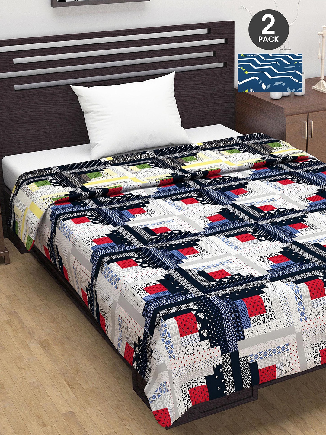 

Divine Casa Red & Navy Blue Set of 2 AC Room 110 GSM Single Bed Dohar