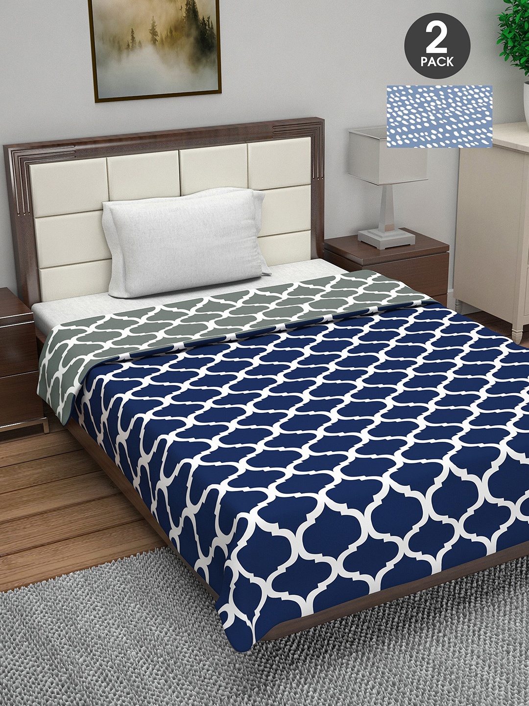 

Divine Casa Navy Blue & White Set of 2 AC Room 110 GSM Single Bed Dohar