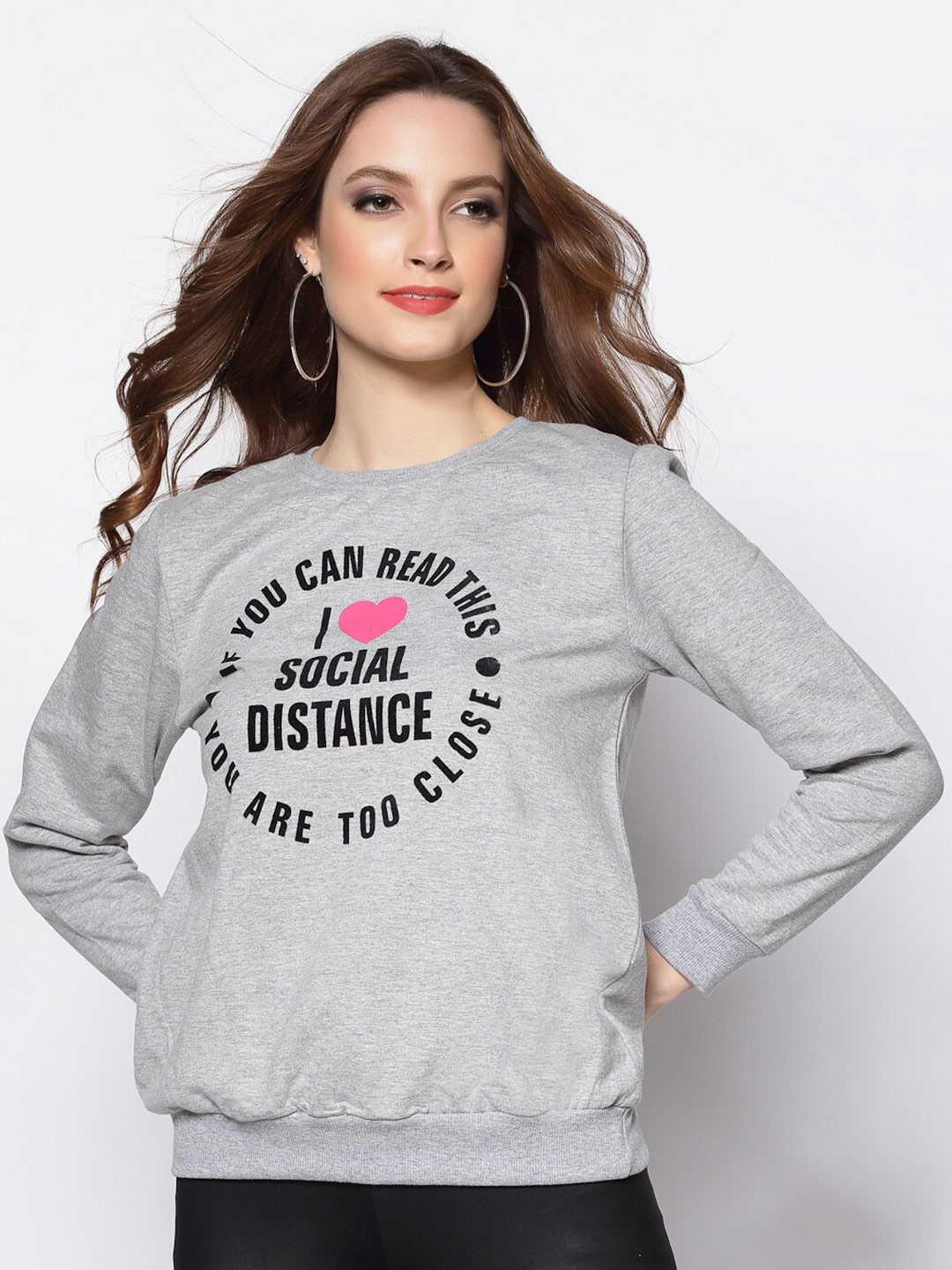 

Sera Women Grey Melange Printed Sweatshirt