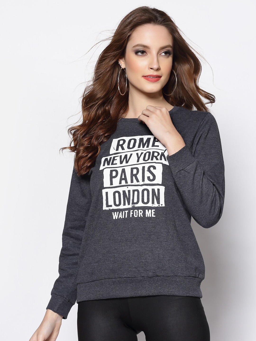 

Sera Women Grey Melange Printed Sweatshirt