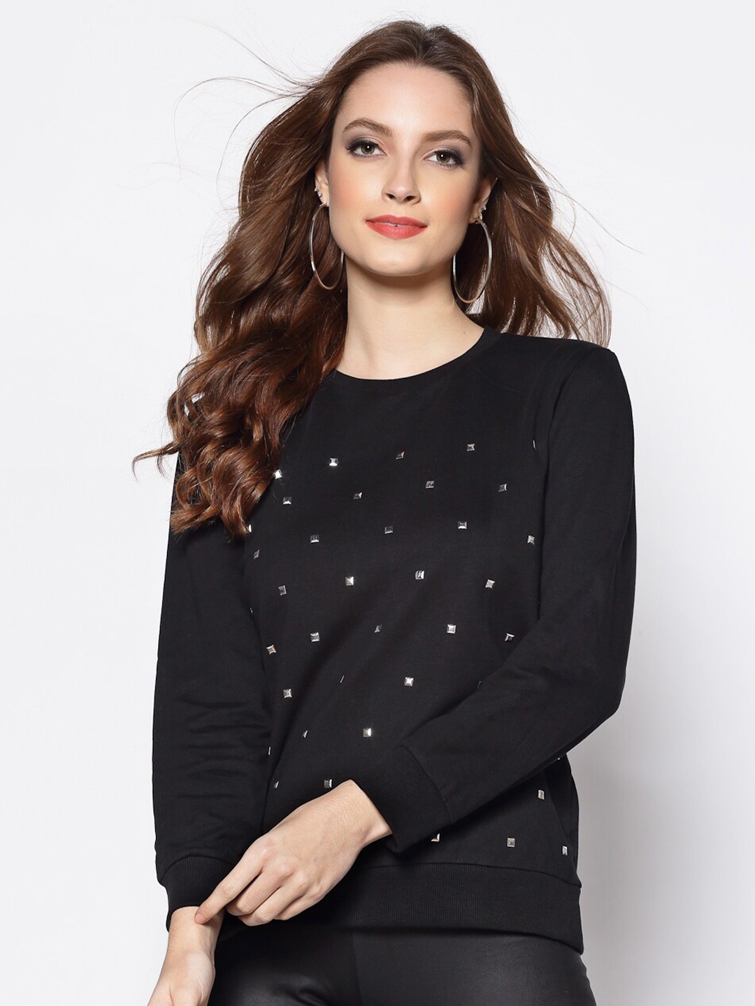 

Sera Women Black Stud Embellished Sweatshirt