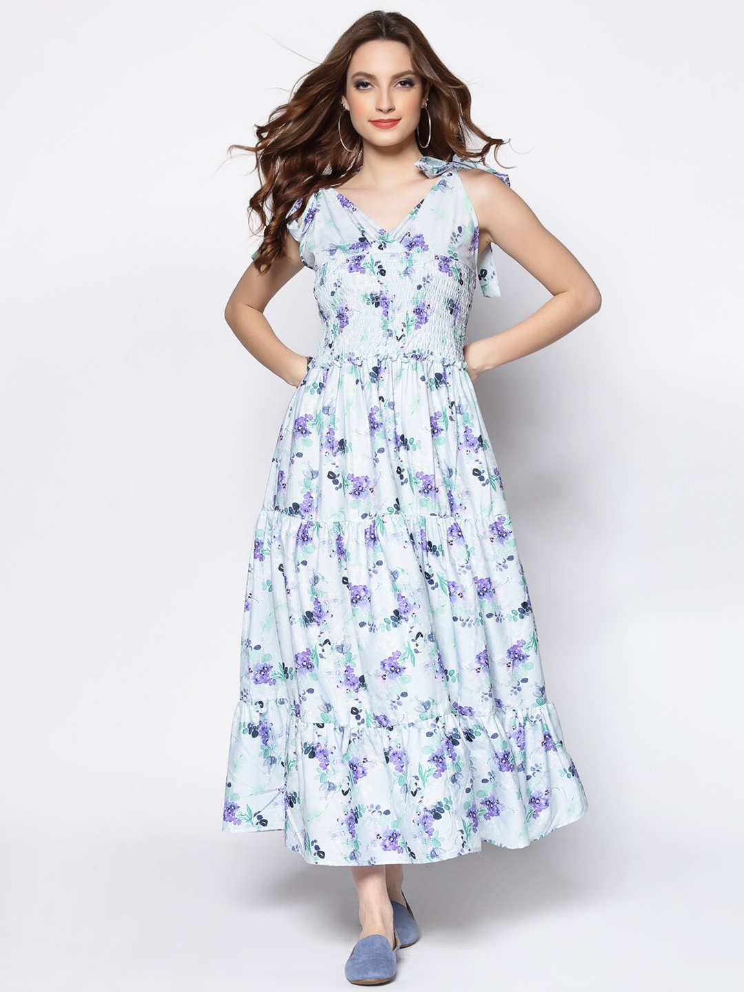 

Sera White & Purple Floral Crepe Maxi Dress