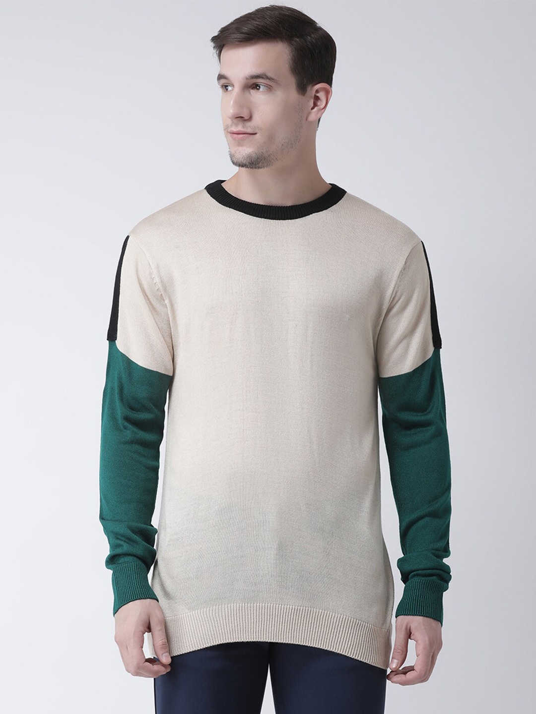 

Club York Men Beige & Green Colourblocked Pullover