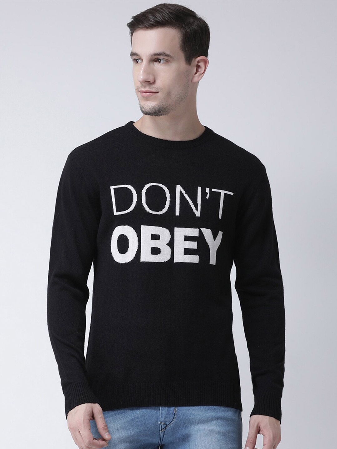 

Club York Men Black & White Printed Sweater