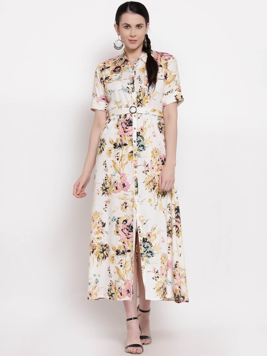 

Indibelle Pink & White Floral Shirt Midi Dress
