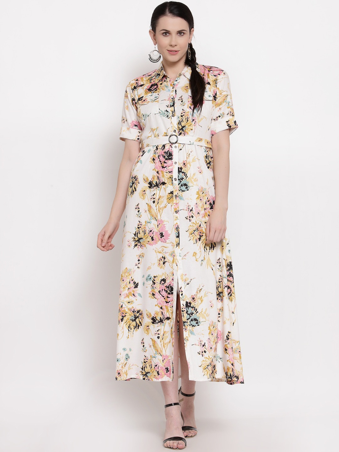 

Indibelle Pink & White Floral Shirt Midi Dress