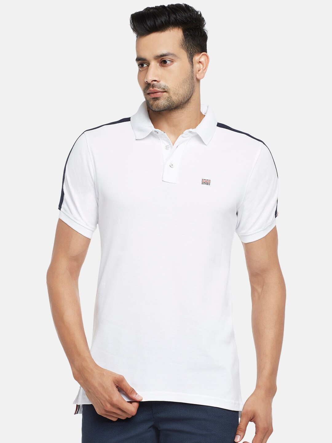 

BYFORD by Pantaloons Men White & Black Polo Collar Slim Fit Pure Cotton T-shirt
