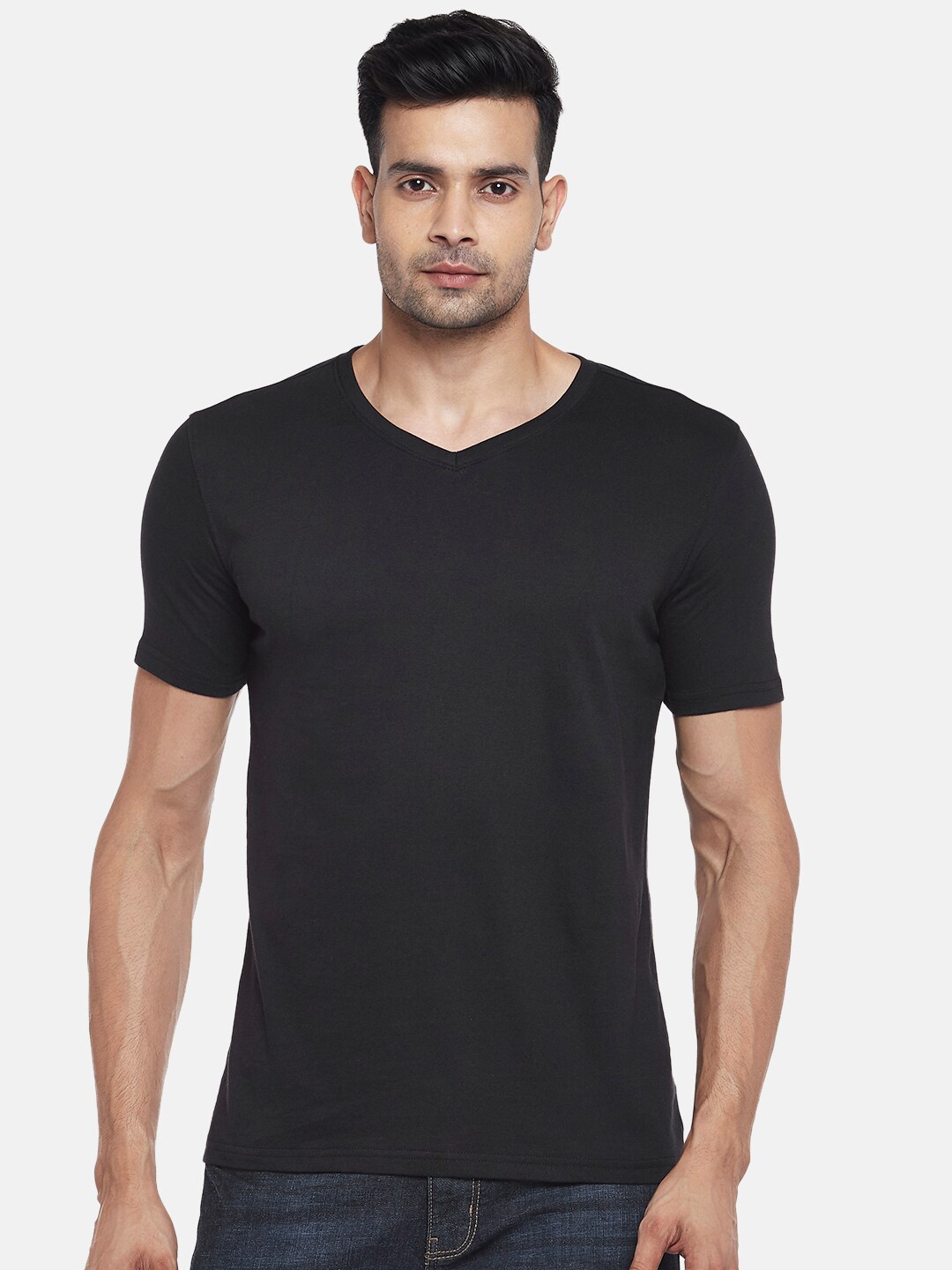 

BYFORD by Pantaloons Men Black V-Neck Pockets T-shirt