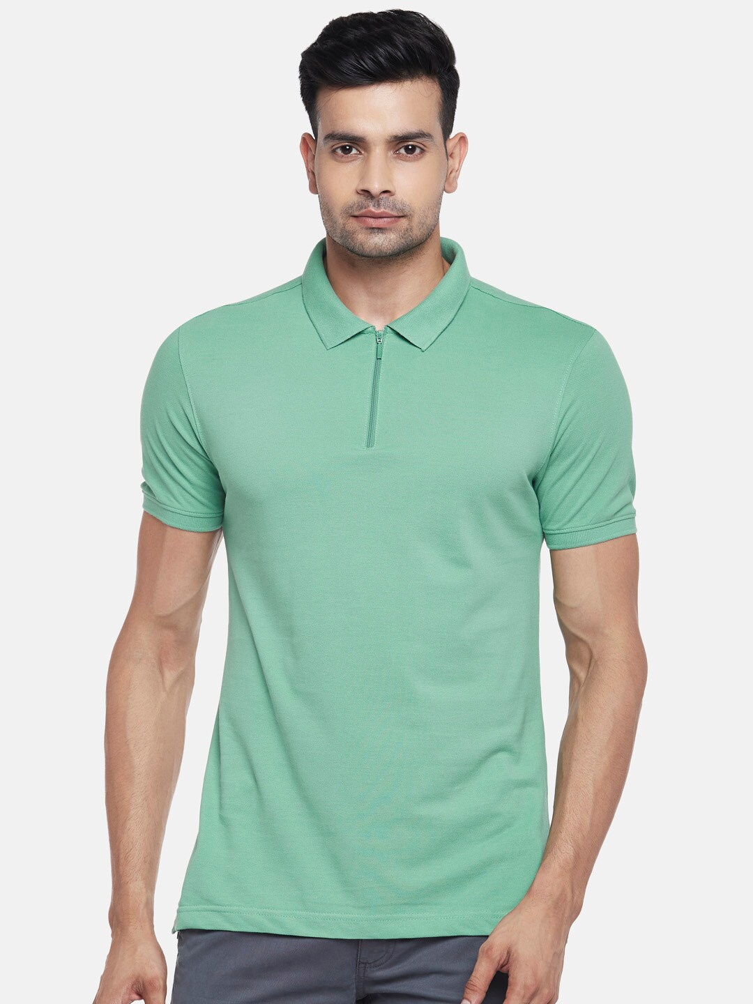 

BYFORD by Pantaloons Men Green Polo Collar Pockets Slim Fit T-shirt