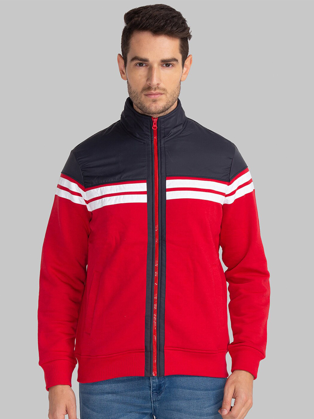 

Parx Men Red Colourblocked Sweatshirt