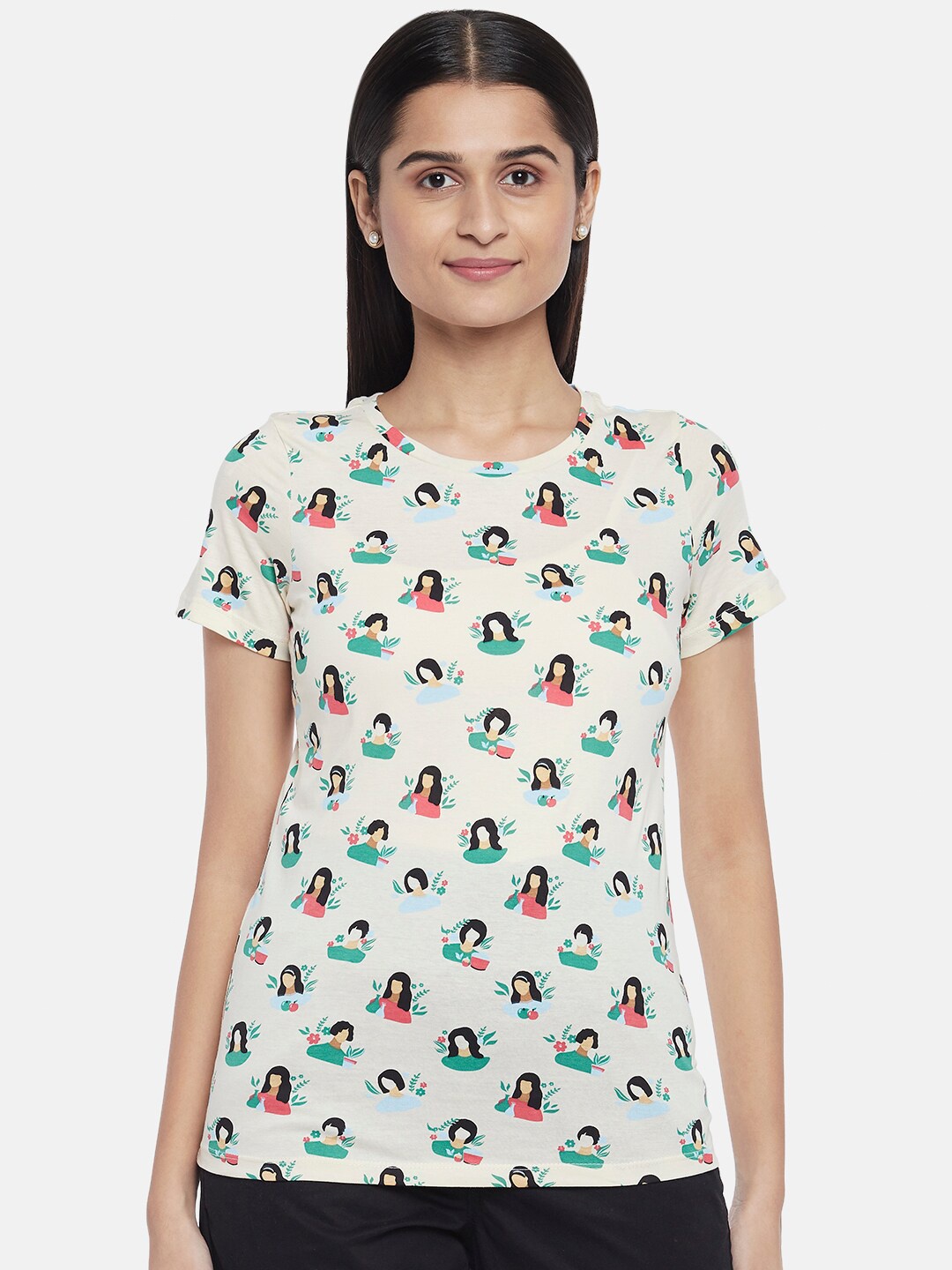 

Honey by Pantaloons Women Cream Printed T-shirt