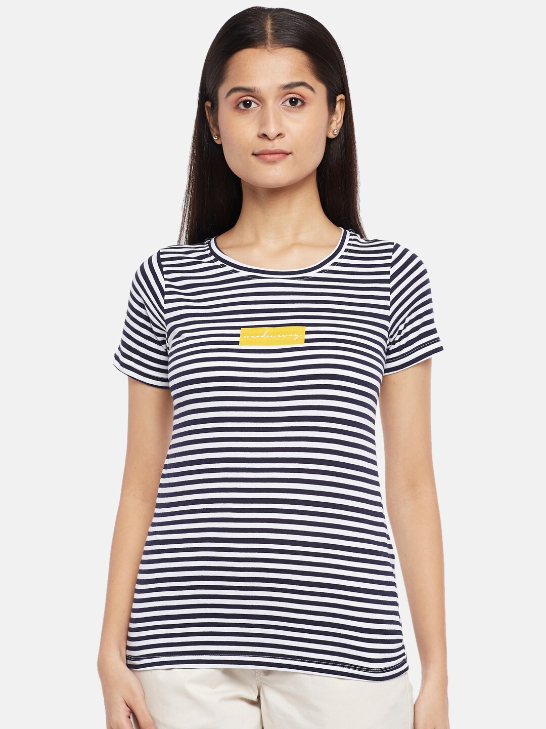 

Honey by Pantaloons Women Navy Blue Striped T-shirt