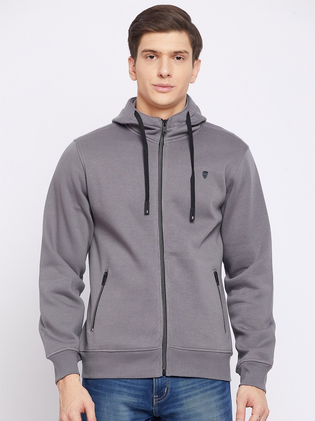 

Okane Men Grey Hooded Sweatshirt