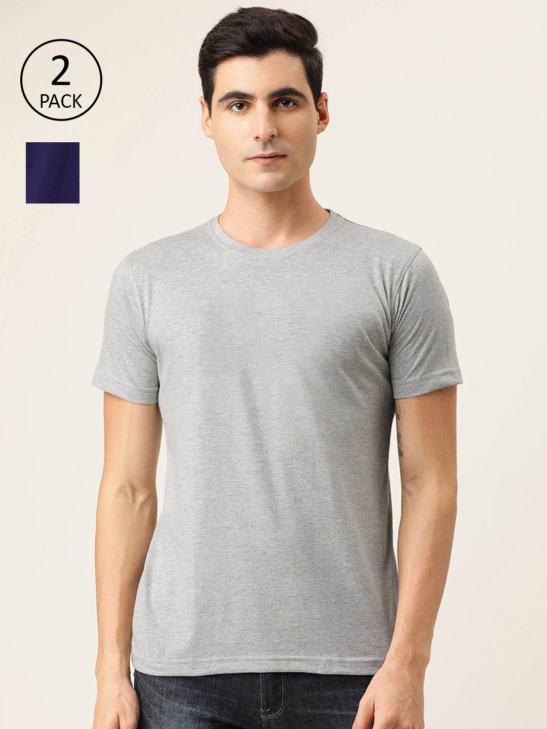 

BE AWARA Men Navy Blue 2 Drop-Shoulder Sleeves Applique T-shirt