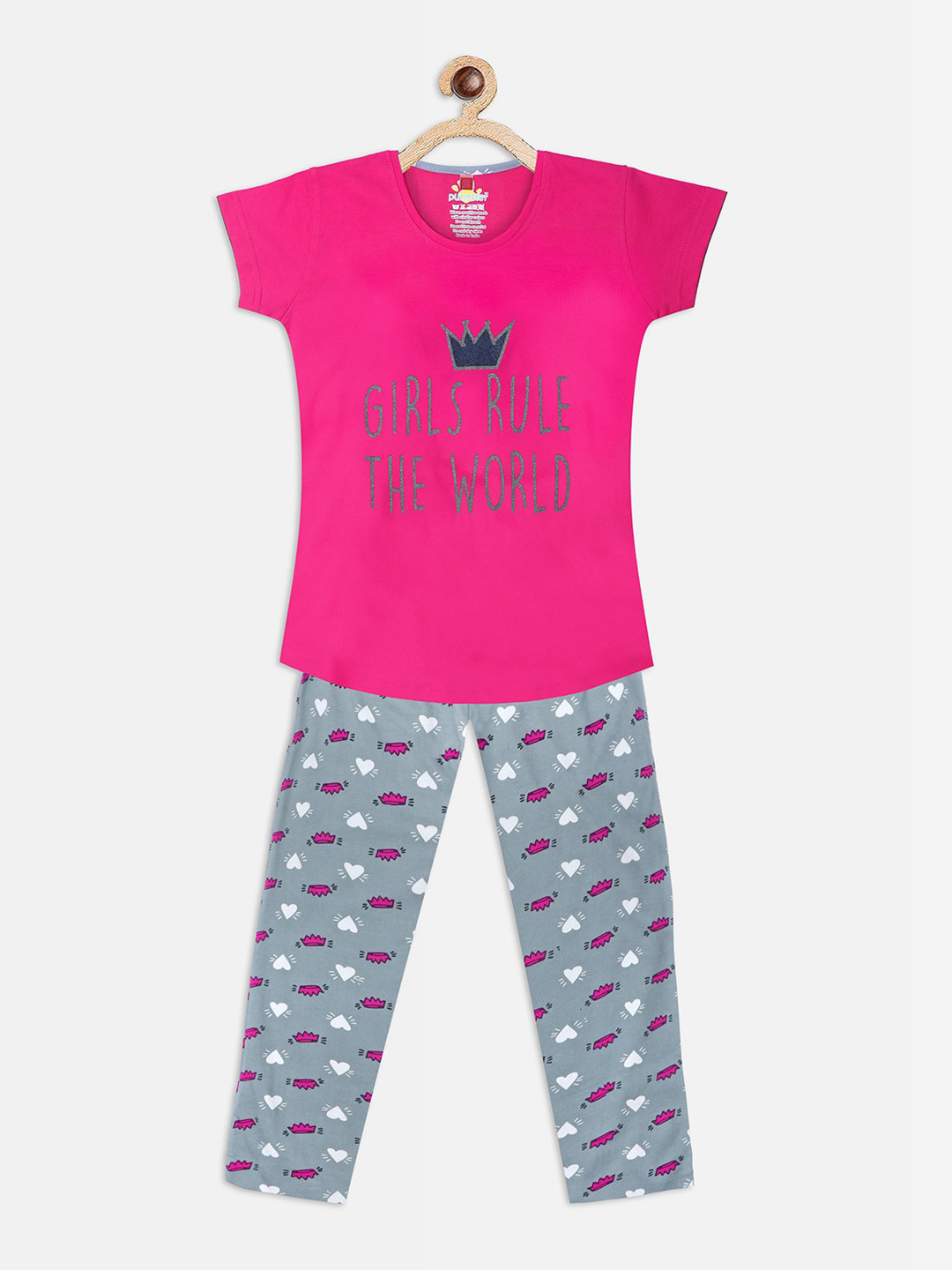 

Punkster Girls Pink & Grey Cotton Night suit