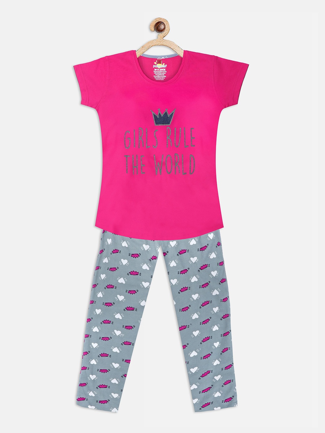 

Punkster Girls Pink & Grey Printed Pure cotton Night Suit
