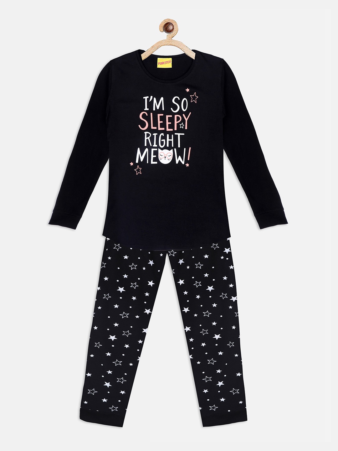 

Punkster Girls Black & White Printed Pure Cotton Night suit
