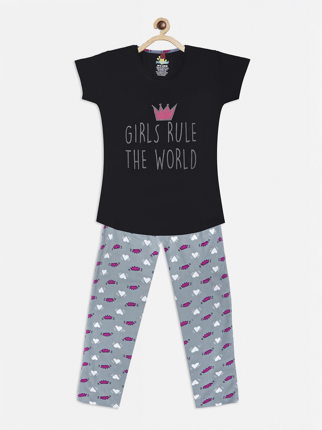 

Punkster Girls Navy Blue & Grey Printed Night suit