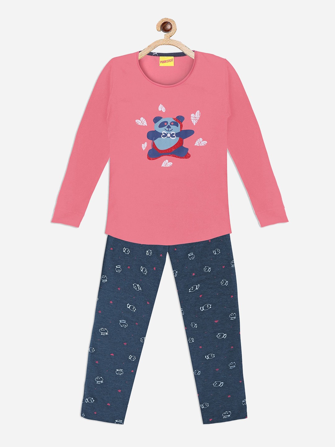 

Punkster Girls Peach & Blue Panda Printed Pure Cotton Night Suit