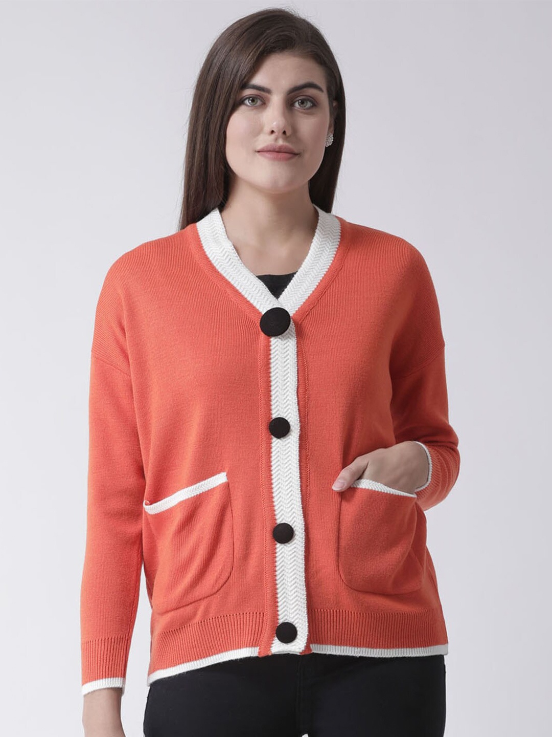 

Club York Women Orange & White Cardigan