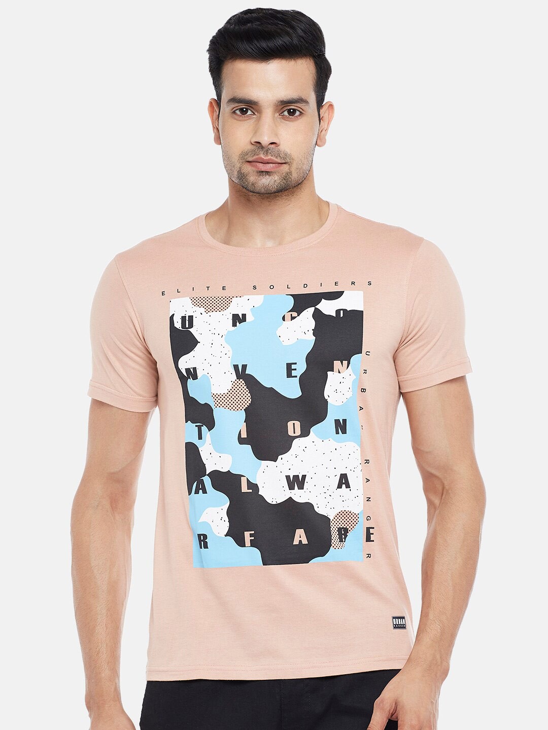 

Urban Ranger by pantaloons Men Brown Printed Applique Slim Fit T-shirt