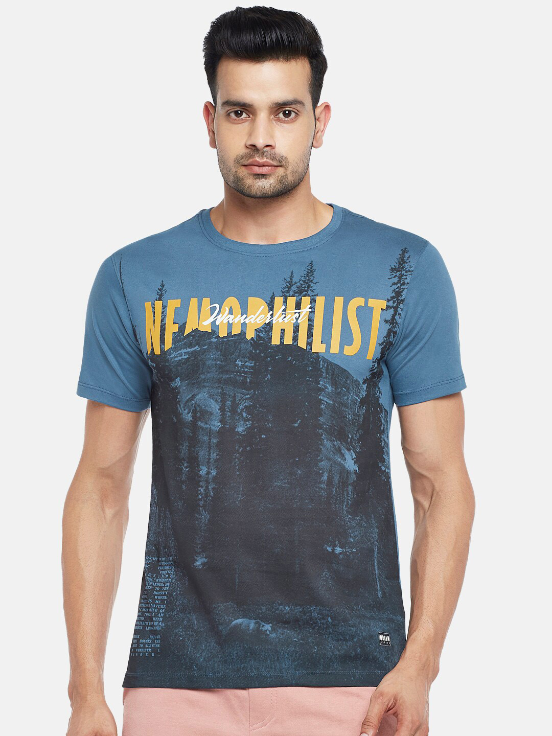 

Urban Ranger by pantaloons Men Blue Typography Printed Pockets Slim Fit T-shirt