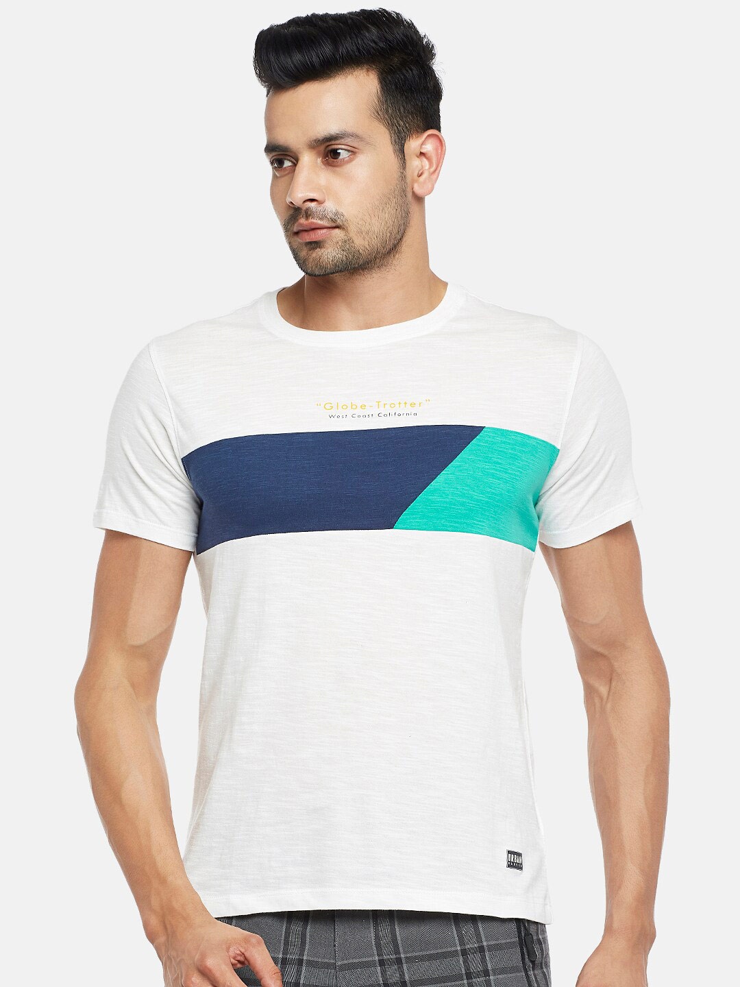 

Urban Ranger by pantaloons Men White Colourblocked Slim Fit T-shirt