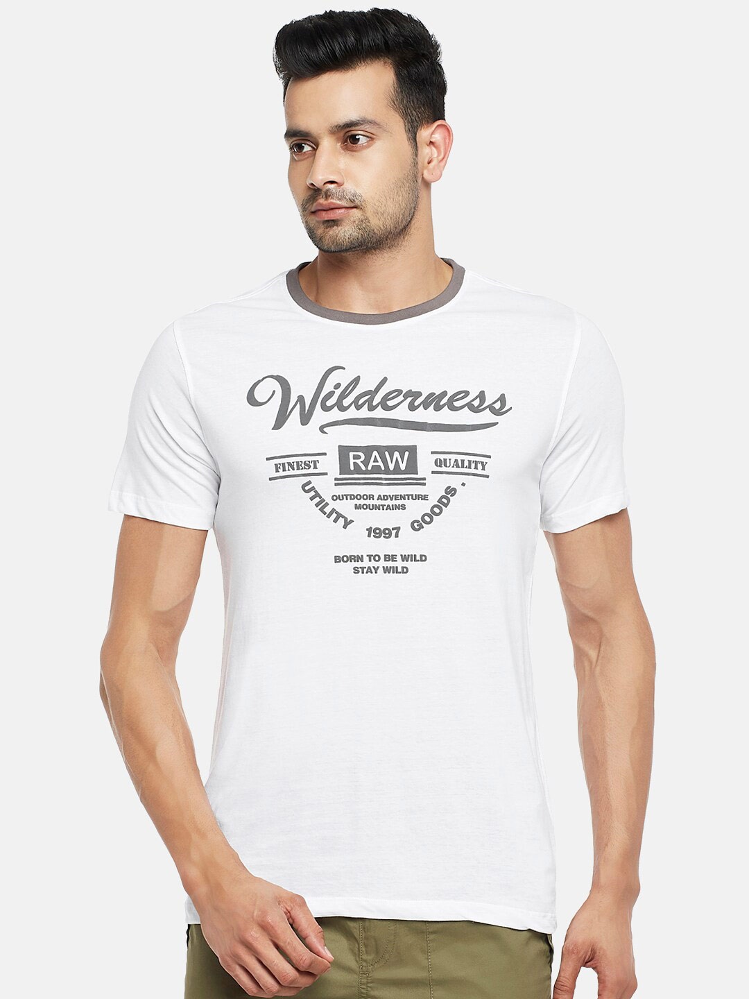 Urban Ranger by pantaloons Men White Typography Printed Slim Fit T-shirt