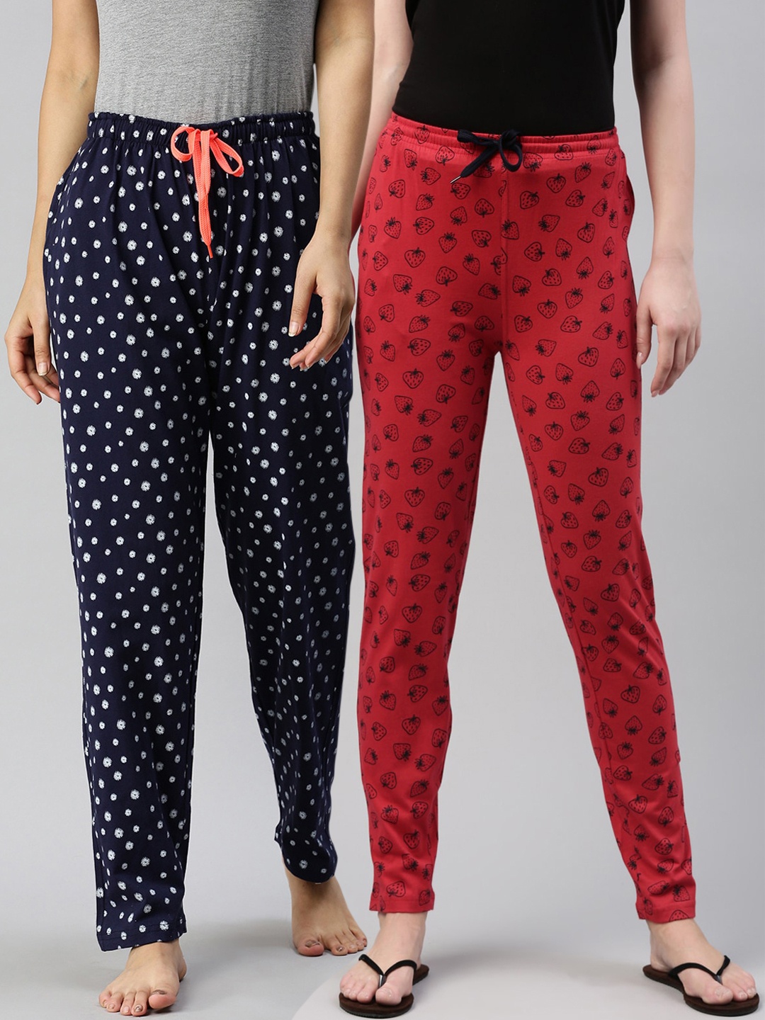 

Kryptic Women Pack Of 2 Printed Pure Cotton Lounge Pants, Navy blue