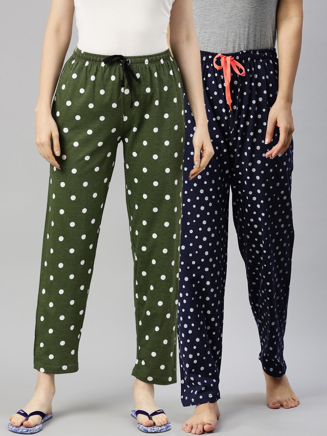 

Kryptic Women Pack Of 2 Printed Pure Cotton Lounge Pants, Navy blue