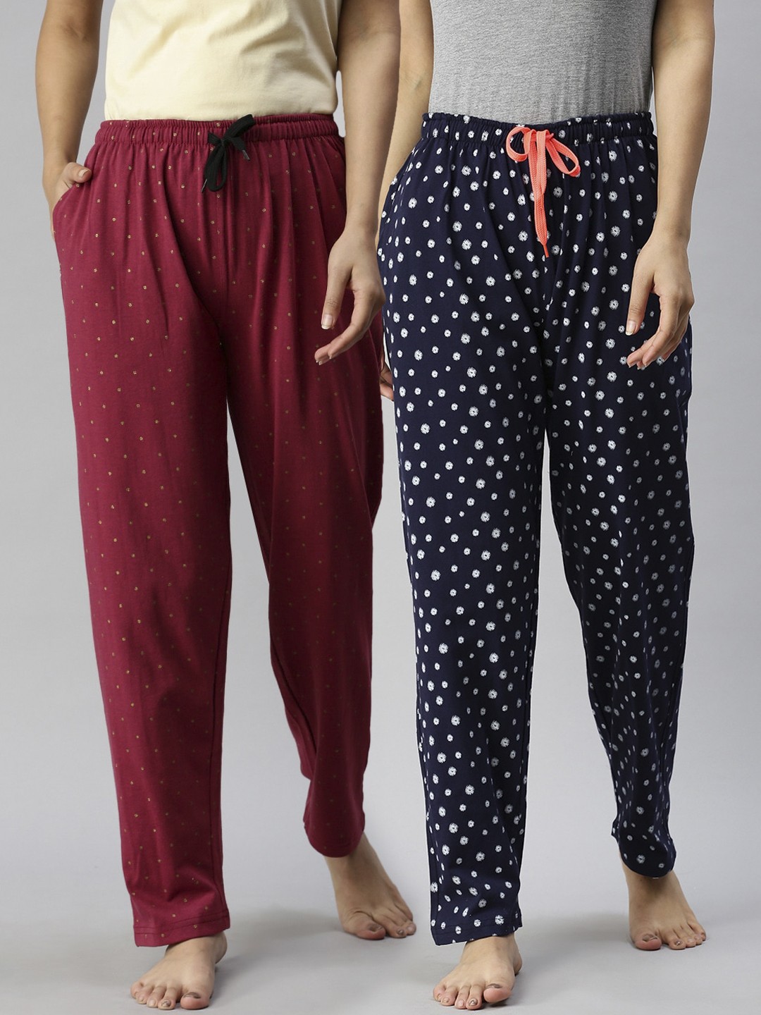

Kryptic Women Pack Of 2 Printed Pure Cotton Lounge Pants, Navy blue