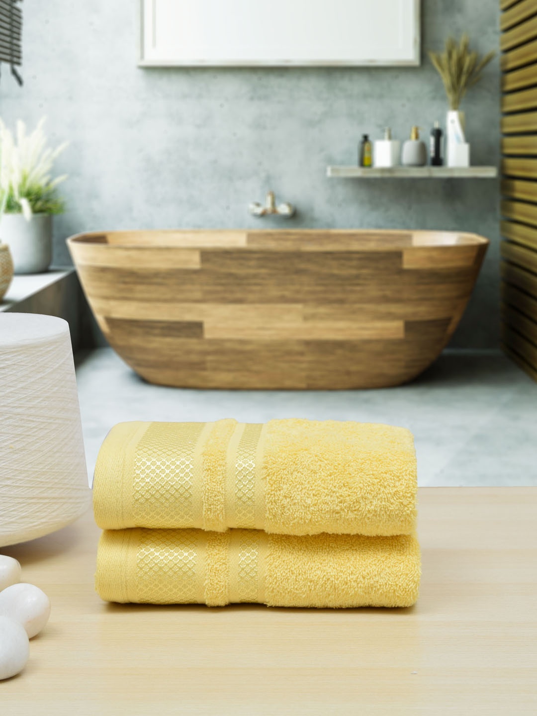 

RANGOLI Yellow Self-Design Set Of 2 Hand Towel