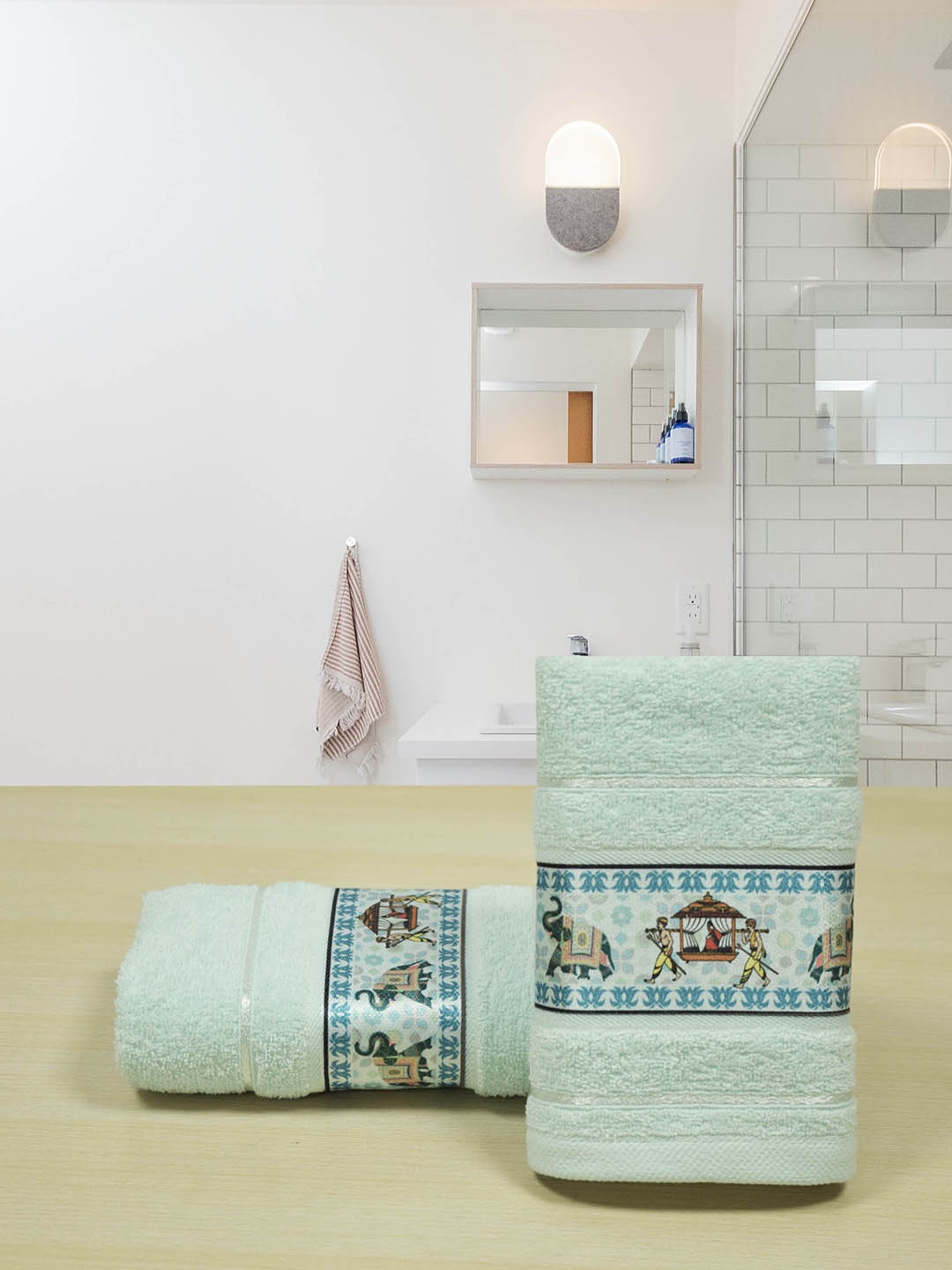 

RANGOLI Pack Of 2 Voila Tourquoise Blue Cotton Hand Towel, Turquoise blue