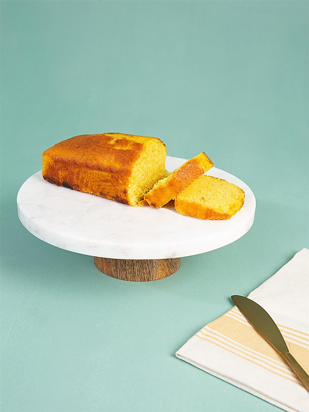 

ellementry White Marble Cake Stand With Wooden Base