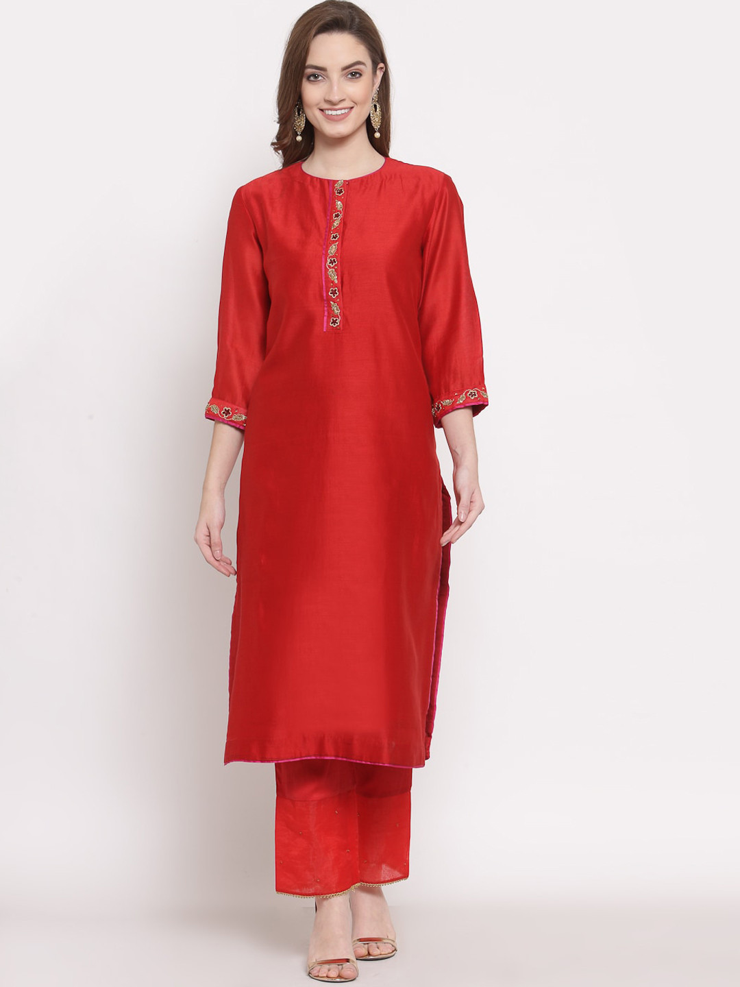 

DART STUDIO Women Red Thread Work Chanderi Silk Chanderi Silk Kurta