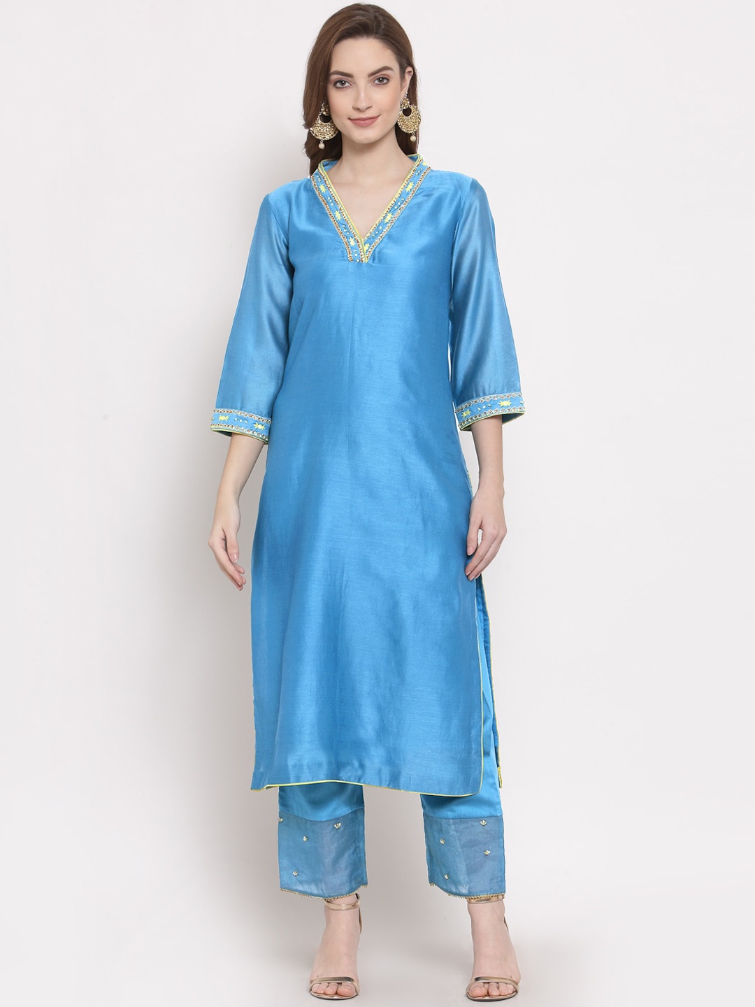 

DART STUDIO Women Blue Chanderi Silk Chanderi Silk Kurta