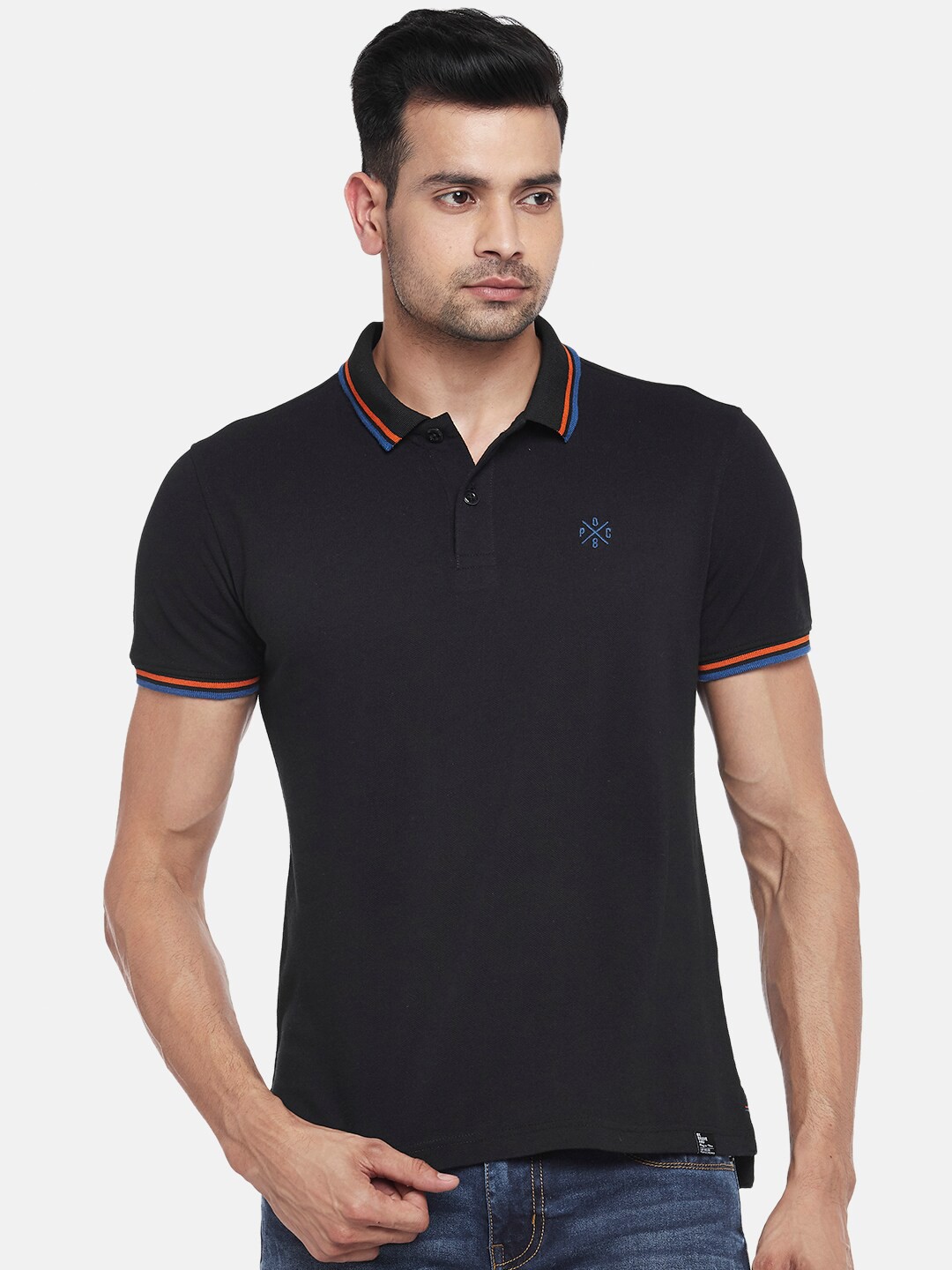 

People Men Black Polo Collar T-shirt