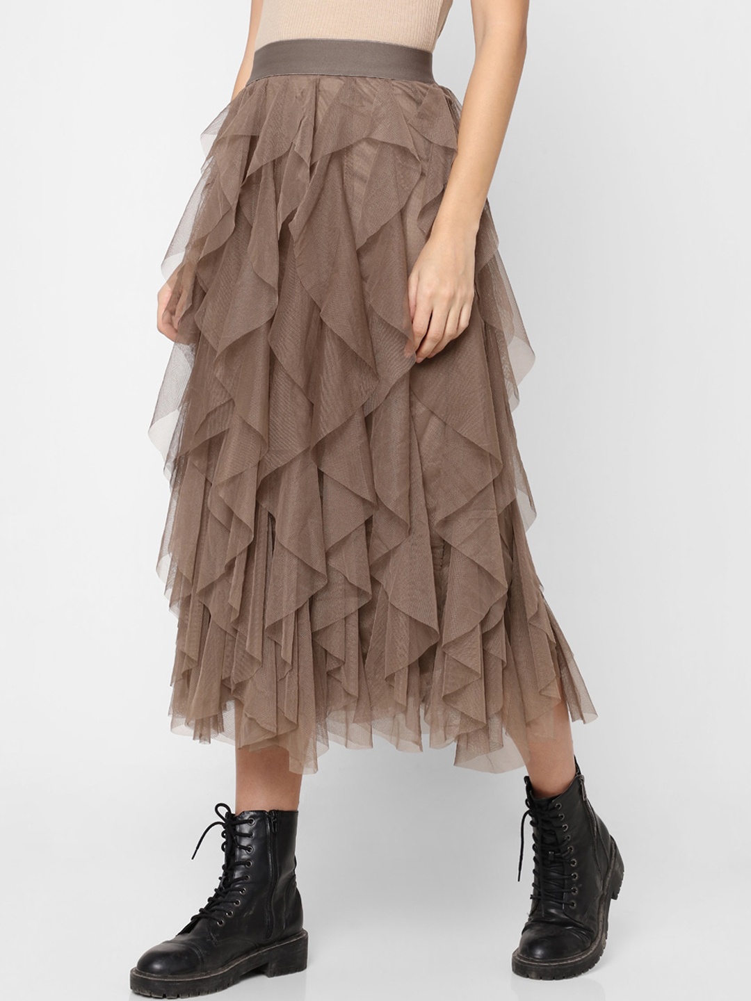 

ONLY Women Brown Solid Flared Midi Skirt