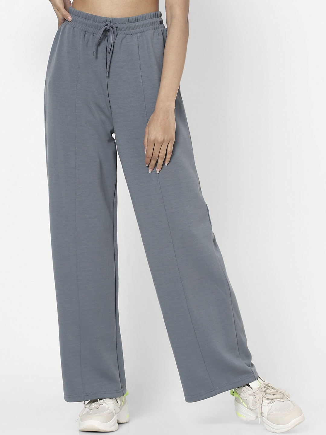 

ONLY Women Grey Loose Fit High-Rise Parallel Trousers