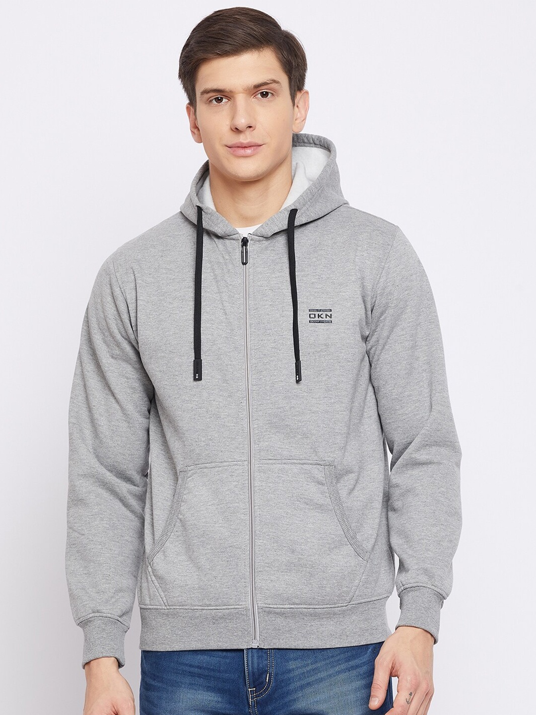 

Okane Men Grey Hooded Sweatshirt